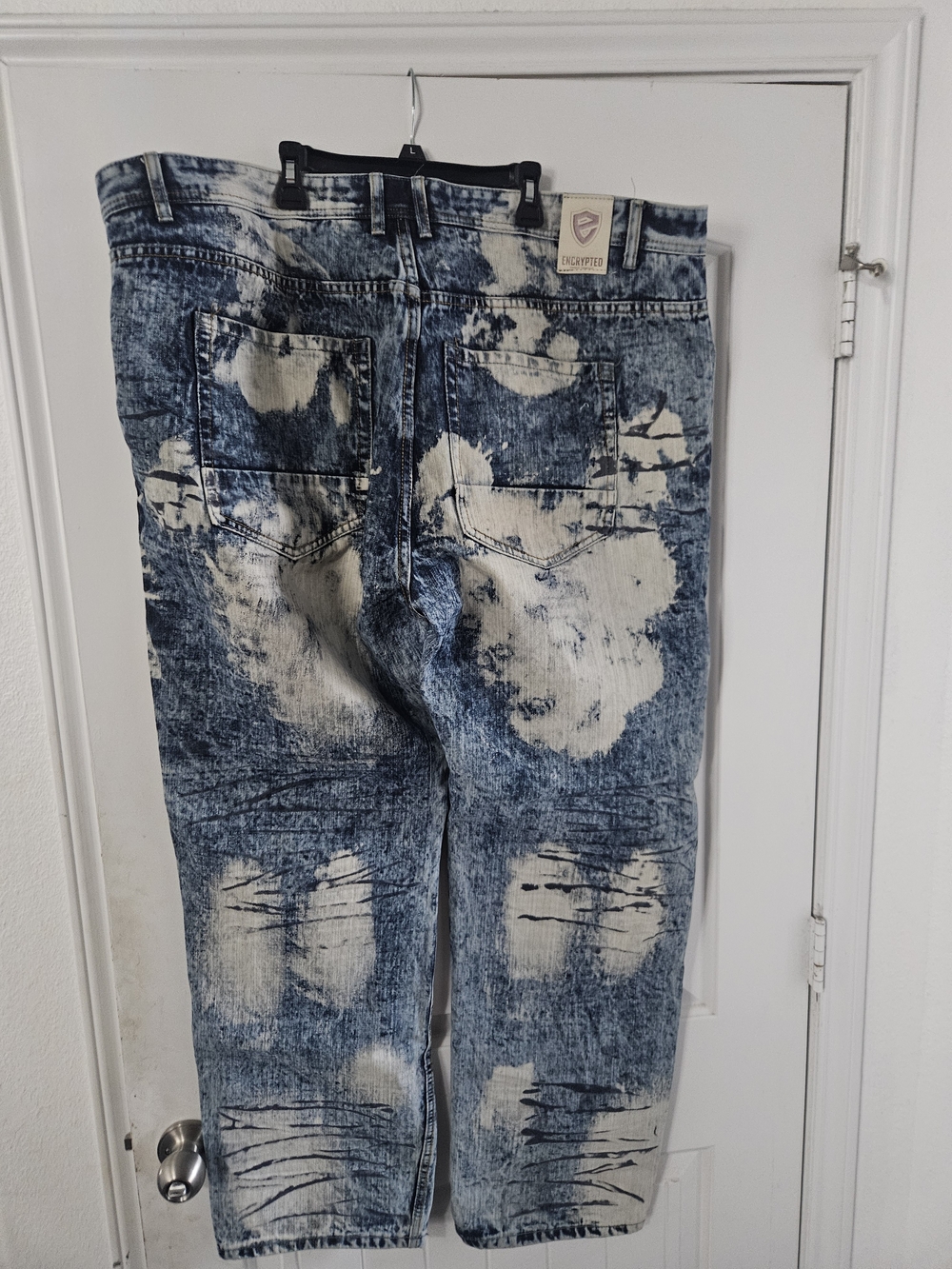 Men’s Distressed Acid-Wash Jeans - Blue/White - Picture 2 of 3